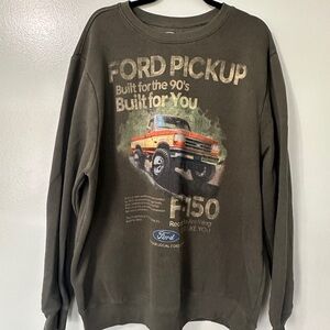 Ford Pickup Graphic Crewneck Longsleeve Sweatshirt, Men’s XXL (Olive Green)